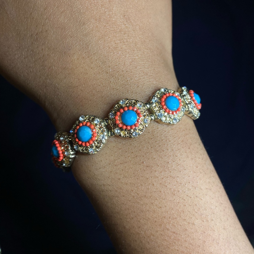 Turquoise and Orange Beaded Bracelet